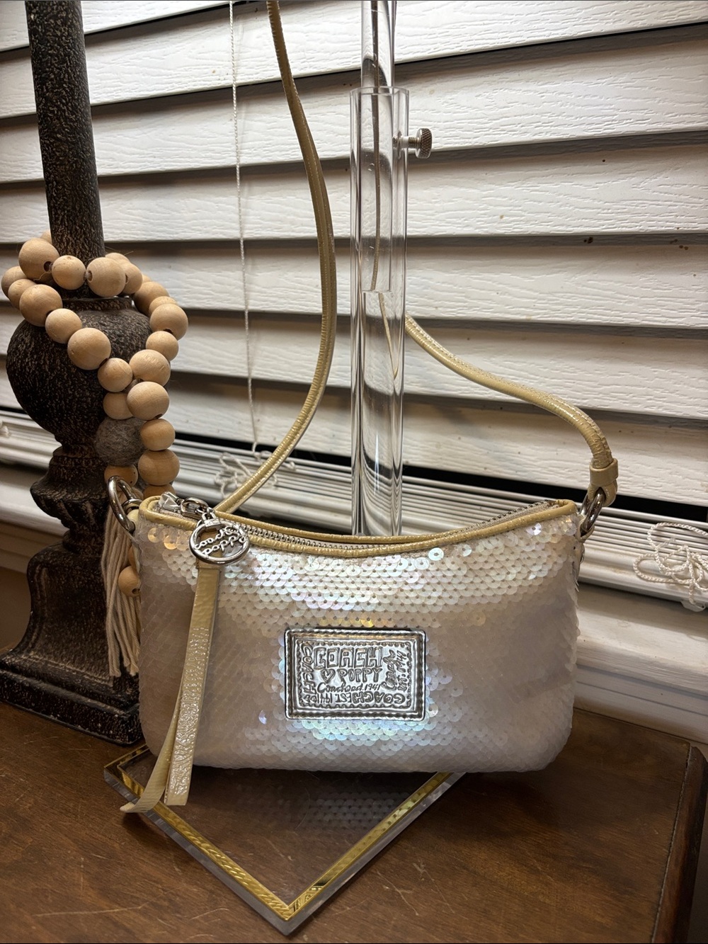 Coach Poppy Disco Iridescent Cream Sequin Mini Shoulder Bag